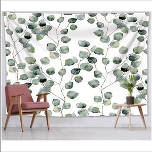 Boho Eucalyptus Watercolor Leaf Plant Tapestry